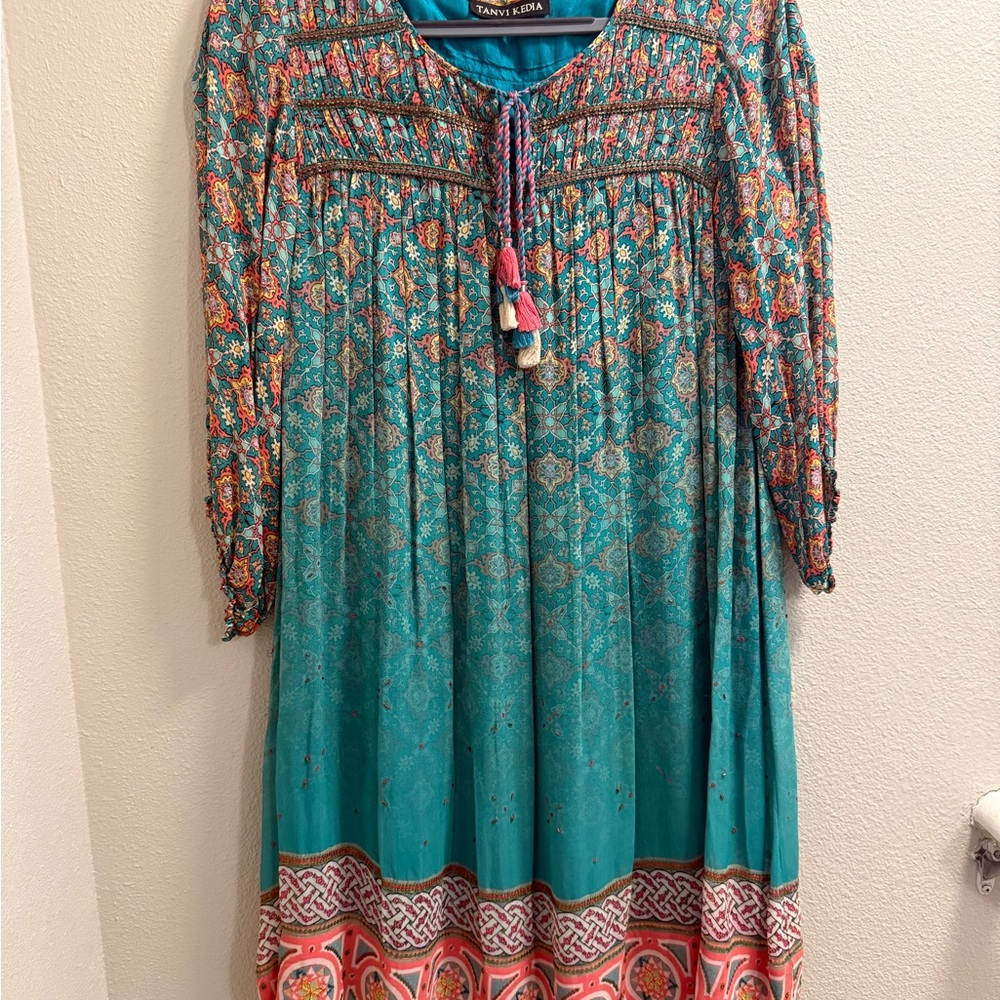 Tanya Taylor Teal and Multicolor Bohemian Dress
